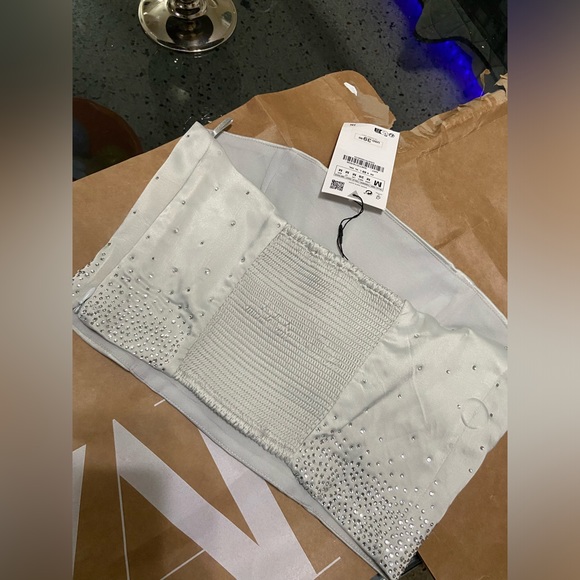 ZARA…. SHINY STRAPLESS  SATIN TOP - Picture 9 of 12